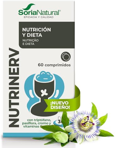 Soria Natural Nutrinerv – Ayuda en Caso de Bajo Estado de Ánimo – Favorece al Cerebro - Con Triptófano, magnesio, Vitaminas C, B6, B3, extracto seco de pasiflora - 60 comprimidos