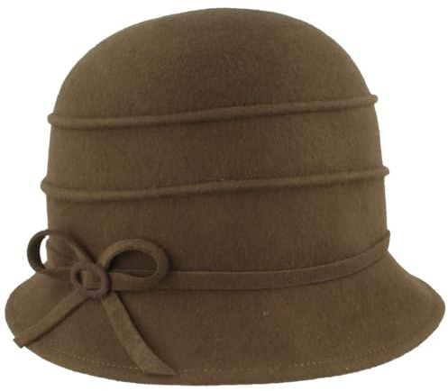 Breiter Cappello da donna in feltro, 100% lana, misura regolabile, cappello da donna, Piccola campana verde oliva, Taglia unica