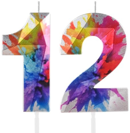 Hongplus Vela Colorida del Número 12 de Graffiti, 2 Velas de Cumpleaños, Decoraciones Coloridas para Tartas para Niños y Niñas