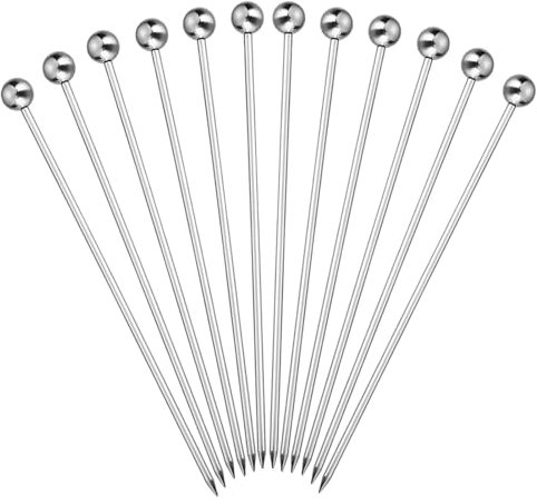 Cocktailspieße - Metallspieße für Cocktails, Spieße aus Edelstahl, Olive H, 10 Stück, Cocktailspieße, Obststäbchen, Sandwiches, Metall