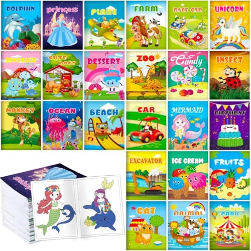 Aannanl 24 Pièces Livre Coloriage Enfant 2 3 4 5 Ans, Mini Lot Livre Coloriage Enfants Cadeau Anniversaire ,Pochette Surprise Lot Kermesse Mermaid,Dinosaur