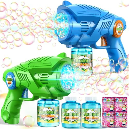 Seifenblasenpistole Seifenblasenmaschine Seifenblasen Pistole für Kinder： 2-Pack Bubble Gun Elektrisch Bubbles Machine - LED Automatisch Bubbles Maschine für Kids Ab 4-12 Outdoor/Party Spielzeug