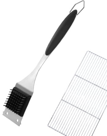 Cepillo para barbacoa de acero inoxidable, limpiador de barbacoa exfoliante, mango ergonómico, limpieza multifuncional para barbacoas