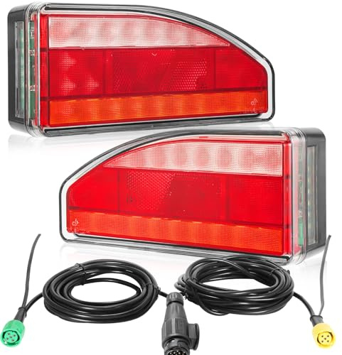 ETUKER Pilotos Traseros Remolque 13pines LED 12/24V Homologados 7Funcione Luz Antiniebla/Piloto Marcha Atrás/Luces de Matrícula