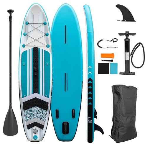 E4fun Planche de Stand up Paddle Gonflable avec pagaie, Pompe, Sac à Dos, kit de réparation, Disponible en Plusieurs Couleurs, 320 x 81 x 15 cm (Turquoise)