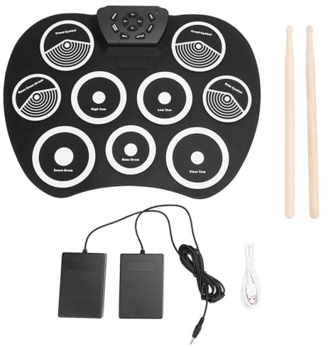 Electronic Drum Pad Set, Roll Up Drum Practice Pad with 9 Pads 7 Tones 10 Rhythms 10 Demo Songs Portable Lightweight for Children Adults Beginners Home Street Performance