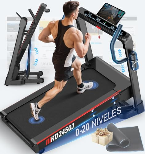 Cinta de Correr Plegable Profesional con App, Motor 7 CV 18 km/h, Inclinación Automática 20 Niveles, Máquina de Correr para Gimnasio en Casa, Carga 180 kg, Bluetooth, Silenciosa, Pantalla LED