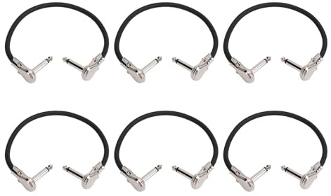 Hidyliu 6st Rättvinklad Gitarreffektkabel Flexibel PVC 30cm för Elgitarr och Basgitarr (Platt huvud Silver)