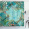ABAKUHAUS Libelle Duschvorhang, Fantasie-Blumen Mix, Stoffliches Gewebe Badezimmerdekorationsset mit Haken, 175 x 180 cm, Turquoise Bernstein