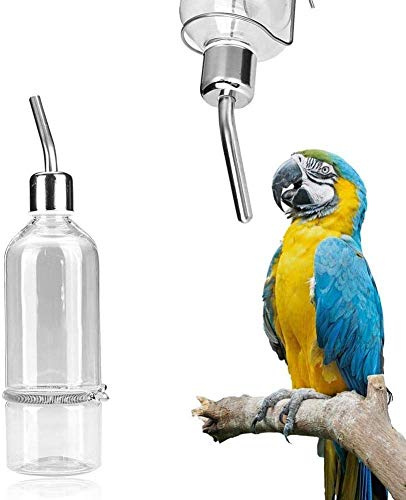 HEEPDD Parrot Water Feeder, 180ml Automatic Stainless Steel Bird Watering Bottle for Hamster Rabbit Chinchilla Ferret Durable Leakproof Pet Waterer for Small Animals