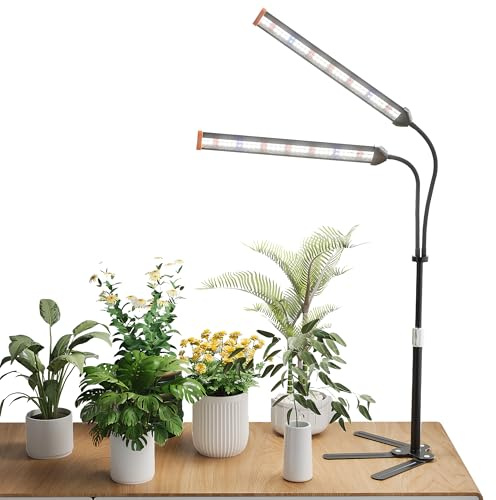 GooingTop Grow Light for Indoor Plants,5000K Full Spectrum Growing Plant Lamp with White Red Blue LED for Pots Succulents Seed Starting,Height Adjustable 10-32'' with Optional Dimming & Timer