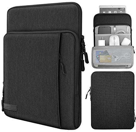 MoKo 9-11 Funda Protectora Compatible con iPad Pro 11 M2 2022-2018, iPad 10ª Gen 10,9 2022, iPad Air 5/4 10,9 2022, iPad 8 10,2 con Bolsillo Almacenamiento, Bolsa de PU Cuero Hebilla - Negro + Gris