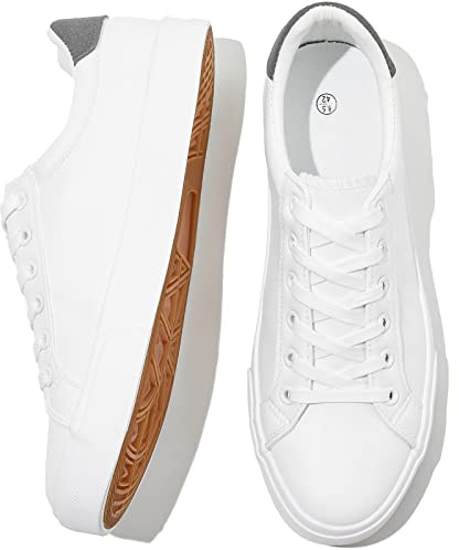 FRACORA Mens White Tennis Shoes Low Top Fashion Sneakers PU Leather Casual Shoes for Men(White, US12)