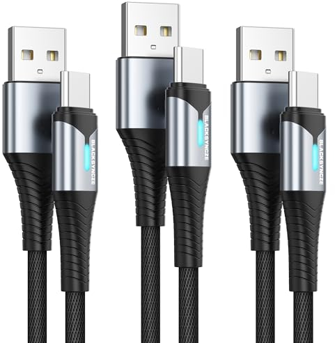 BLACKSYNCZE Cable USB C [3Pack 0.5M+2M+2M], Cable USB Tipo C 3,1A Carga Rápida y Sincronización Nylon Cargador Tipo C para Samsung Galaxy S23 S22 S21 S20 A53 A72 Note 20 10, Huawei P40 P30, Mi 12 11