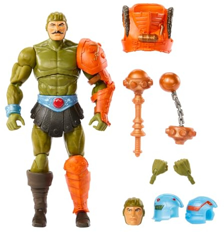 Masters of the Universe Masterverse New Eternia Man-At-Arms Actionfigur, 30 bewegliche Gelenke, austauschbarer Kopf, Hände und Keule, MOTU Spielzeug, HYC48