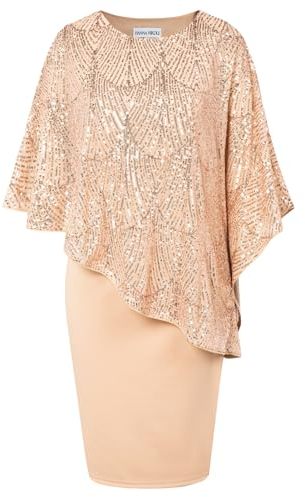 Hanna Nikole Damen Cape Partykleid Leichtes Große Größen Glitzer Pailletten Sequins Abendkleid für Hochzeit Sekt 48