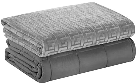 DREAMLANDING Gravity Weighted Blanket With Replaceable Cover, Glass Beads Filling Weighted Blanket For Adults, Anxiety Heavy Blanket (Gray, 120 * 180cm,6.8kg)