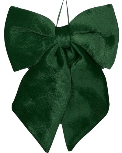 Fiocco di Natale in velluto Verde Scuro imbottito decorazione Puntale Albero di Natale fuori porta Coccarda Ghirlanda addobbo natalizio (60 cm)