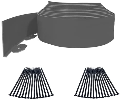 10 Mètres Bordure Jardin en Plastique,Hauteur 10cm Bordure Jardin Exterieur avec 30 Piquets d’ancrage Bordure de Jardin Flexible pour Herbe, Parterre de Fleurs, allée, Gris