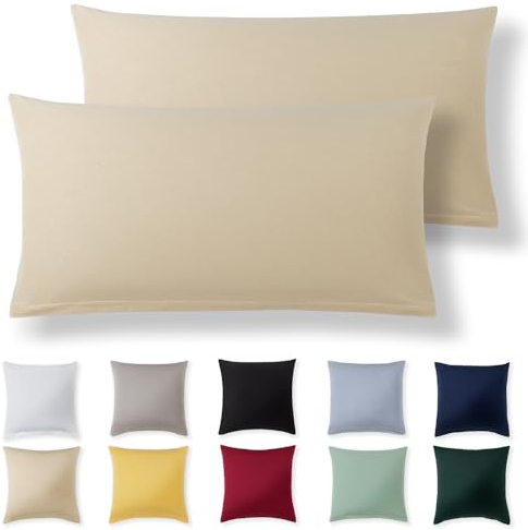 Alreya Kissenbezug 40 x 70 cm (2er Set) - Beige - 100% Jersey Baumwolle - Kissenhülle für Kissen 40x70 cm, Jersey Kopfkissenbezüge, Superweicher Kissenbezüge 40x70 mit Reißverschluss