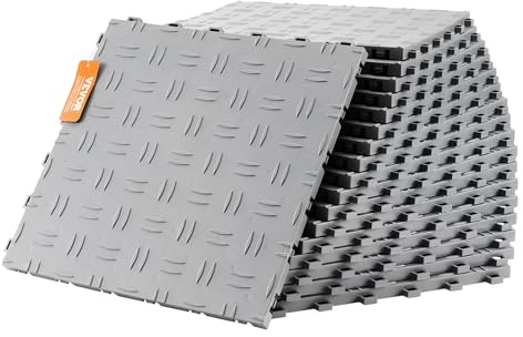 VEVOR Garagen-Bodenbeschläge, 305 x 305 x 13,4 mm, 25er-Set Industrieboden, rutschfeste doppelseitige Struktur-Garagenboden, für Garagen, Keller, Reparaturwerkstätten,Silber