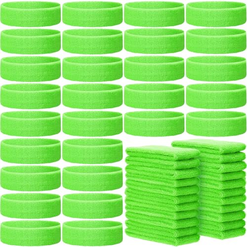 Libima 24 Pcs Green Kids Sweatbands Bulk Boys Headband for Sports Cotton Terry Youth Elastic Sports Headbands Wicking Athletic Sweatbands for Team Activity