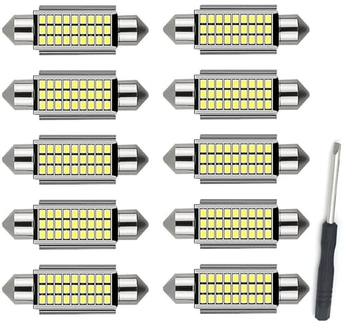 TITKBOW 10 Piezas 36MM Festoon Luces Interiores del Automóvil LED, Con Radiador en la parte Trasera Luces Interiores del Coche, Enchufar y Jugar Luz de Lectura LED para Matrícula de Coche, Blanco
