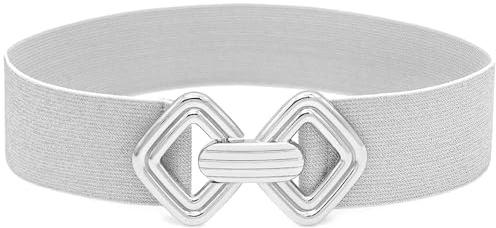 BAOKELAN Wide Elastic Waist Belts for Women Stretchy Skinny Belts with Gold Buckle for Dresses Bling Silver 85cm/34in