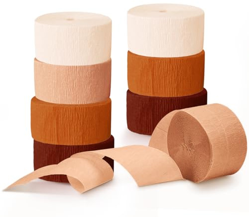 NICROHOME EUR Wedding Decorations, 8 Rolls Rust Orange Brown Crepe Paper Streamers for Rustic Fall Wedding, Bridal Shower, Retro Party, Spring, Summer Decor, Birthday, 82 Ft Long