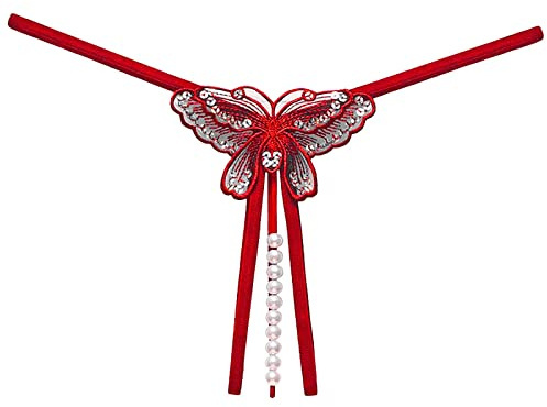 bgyujn Mutande da donna perizoma con perle massaggianti sexy da donna, leggeri, sexy, traspiranti, a vita bassa, in pizzo, sexy, tanga, mutandine e perizoma per donne, C-rosso, Taglia unica