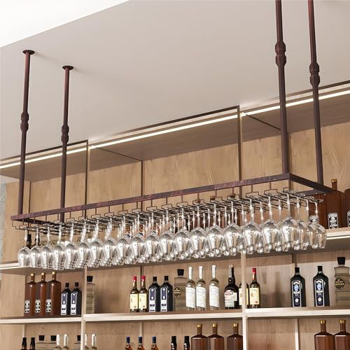 YDEHUEAD Soportes para Copas de Vino de Metal, Estante Colgar Copas de Vino Estante para, Colgador de Copas Invertido, Colgador Copas con Tallo para Familia, Restaurante,Hotel Bar (Brown, 60 * 30cm)