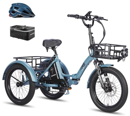 Fafrees F20 Mate Triciclo Elettrico per Adulti a 3 Ruote, Bici Elettrica Pieghevole, 48V 18,2Ah, Autonomia 70 km, Pneumatici Fat 20x3,0 (Blu+cestello anteriore)
