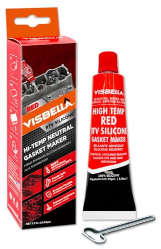 Visbella Gasket Maker Oil Resistant Sensor Safe Neutral RTV Silicone Sealant Non-Corrosive High Flexibility Ideal for Domestic & Older Vehicles 99g (RED)