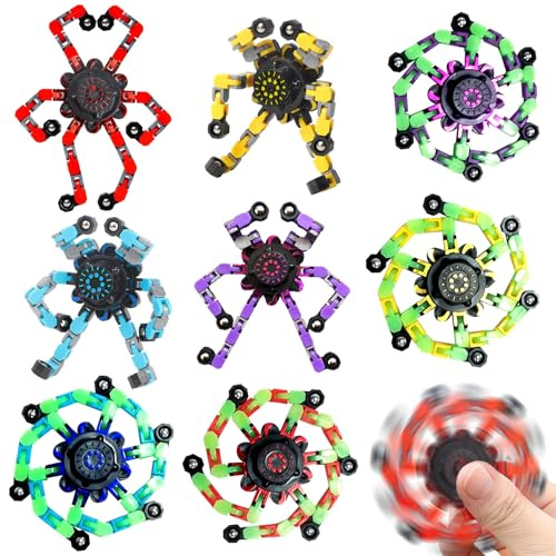 EDLMKM 8pcs Transformable Fidget Spinner Toy, Tip Spin Top, Fidget Toy, Transformer Chain Robot, Funny DIY Fingertip Spin Top Toys for Kids Adults, All Ages
