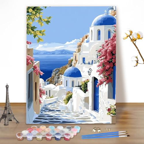 MEIYUDA Pintar por Numeros Adultos Paisaje, DIY Pintura por Numeros Kit Manualidades Adultos, Cuadros por Numeros Pigmento Acrílico, Decoración para el Hogar Regalo de pared 40x50cm(sin marco)