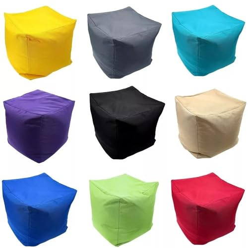 VL Waterproof Bean Bag Footstool Cube – Square Pouffe Seat for Indoors & Outdoors – Durable Lightweight Medium Beanbag 40x40x40cm (Brown)