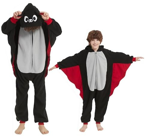 Udekit Pijama de Halloween Aterrador, Pijama de murciélago, Mono, Ropa de Dormir, Disfraz de Fiesta de Carnaval para niños de 6 a 8 años