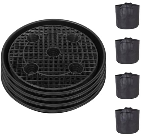 Genérico Bandeja De Agua para Plantas - 4 Piezas Base De Autorriego Transpirable con Bolsas De Cultivo | Bandeja De Riego Inferior Multiusos para Jardín, Invernadero Y Patio
