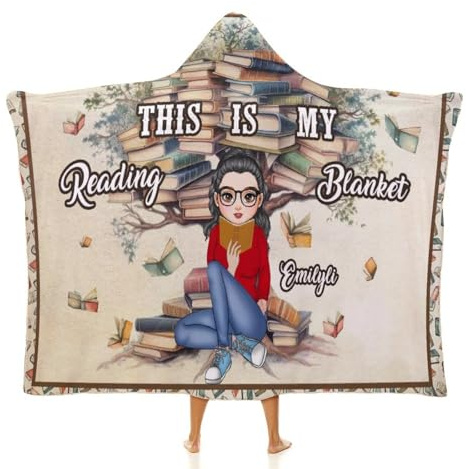 MYZQIFF Custom Name Just A Girl Who Loves Book Reading Throw Blanket, Personalized This is My Reading Book Wearable Hooded Blanket, Books Lovers Gifts for Read Bookish, Bookworm Literary Gift