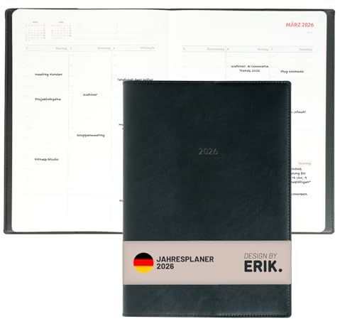 Grupo Erik Calendario 2026 Planificador de Fechas A4 - Planificador de Citas de Negocios Negro 21 x 29,7 cm - Calendario Anual Libro Calendario de Fechas 2026 A4 en Alemán