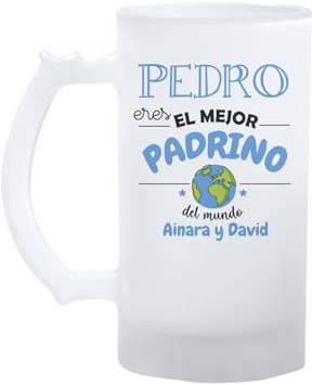 Kembilove® Jarra de cerveza padrino personalizada con nombre | regalo original para el mejor padrino del mundo | detalle emotivo de ahijados para bautizo, cumpleaños o Navidad | jarra opaca 500 m