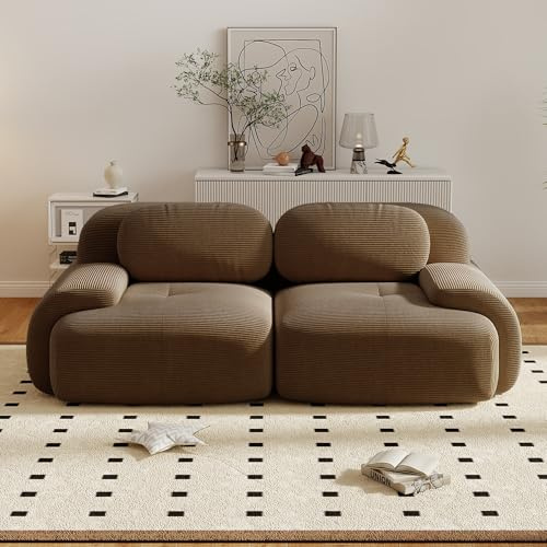 Canapé d'angle convertible 2 places, canapé modulable moderne avec assise large et profonde, canapé compressé en velours côtelé rembourré surdimensionné pour chambre à coucher, aucun assemblage requis