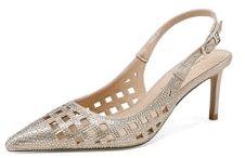 QUEEN HELENA Slingback con Strass Donna Décolleté con Tacco Medio K4554 (Oro, Sistema Taglie Calzature EU, Adulto, Donna, Numero, Media, 38)