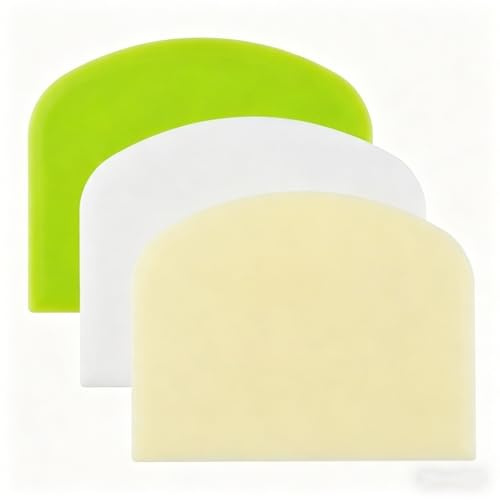 3Pcs Dough Scraper Set, Flexible Plastic Bowl Scraper, Kitchen Baking Tool for Bread Pizza Cake (White, Green, Yellow)