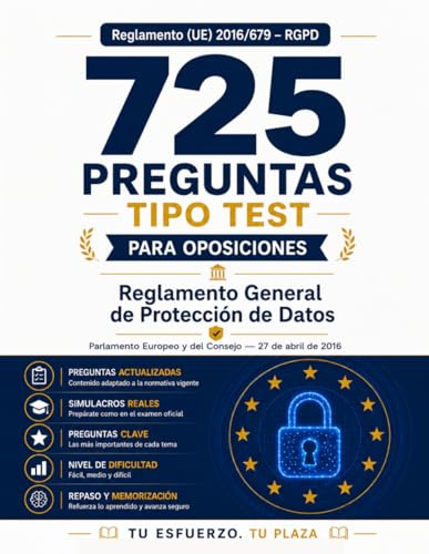 TEST OPOSICION REGLAMENTO GENERAL PROTECCIÓN DE DATOS 04/2016 : 725 Preguntas Clave para Oposiciones