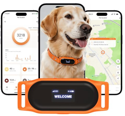 DRRI 4G Dog Tracker & Virtual Geofence, Real-Time Dual-Band L1&L5 AGPS+GPS Anti-Drift Pet Locator, Pre-Installed SIM with 3-Year Data Plan, Smart APP, Rechargeable Battery for Medium & Large Dogs