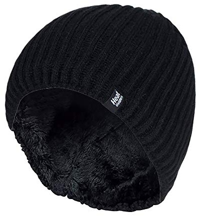 HEAT HOLDERS - Mens Fine Ribbed Fleece Lined Thermal Winter Knitted Beanie Hat (One Size, Charcoal (Halden))