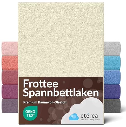 Frotté dra-på-lakan 180x200-200x200 cm Natur - etérea 80% bomull, resår runt om, kanthöjd 15-25 cm, MADE IN GREEN by OEKO-TEX, tvättbart i 60°C, för madrasser och kontinentalsäng