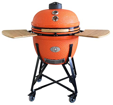 YNNI KAMADO TQ0C21OR Parrilla grande de 21 pulgadas, naranja con chipfeeder, barbacoa, cerámica, huevo, ahumador, TQ0C21OR