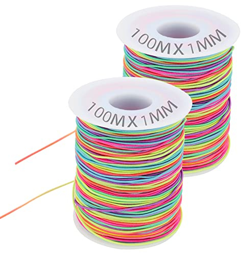 ZEONHEI 2 Rollos, 100 m x 1 mm, cordón elástico de Perlas arcoíris para Manualidades, Cuerda de Goma, Cuerda de Perlas Coloridas, Hilo de Perlas para Joyas, Manualidades, Pulseras de Perlas
